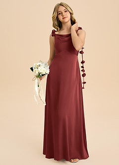 Azazie Gumdrop Junior Empire Plissee Stretch-Satin Kleid Terrakotta image2