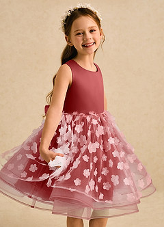 Azazie Billie Flower Girl Dresses Rust Ball-Gown Pleated Matte Satin Dress image4
