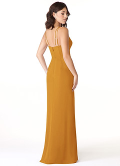 Azazie Leo Brautjungfernkleider Meerjungfrau-Linie V-Hals Gefaltet Chiffon Kleid Butterscotch image4