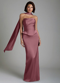 Azazie Harlow Vestidos de damas de honor Vestido Rosa Del Desierto de Satén Elástico de Corte Recto con Corsé image1