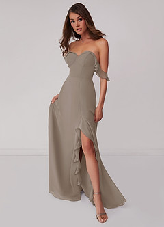 Barbie ♥ Azazie Bridesmaid Dresses Taupe A-Line Off the Shoulder Chiffon Convertible Dress image1