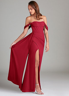 Azazie Amyra Bridesmaid Dresses Scarlet Sheath Off the Shoulder Chiffon Convertible Dress image3
