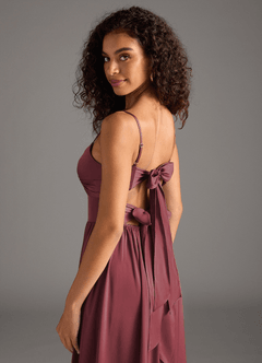 Azazie Zeya Bridesmaid Dresses Merlot A-Line Pleated Stretch Satin Dress image5