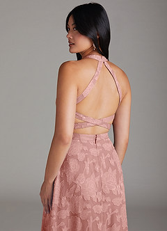 Azazie Clarice Bridesmaid Dresses Rosette A-Line Side Slit Floral Burnout Dress image6