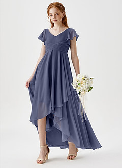 Azazie Caria Junior Abito A-Line in Chiffon Plissettato Stormy image1