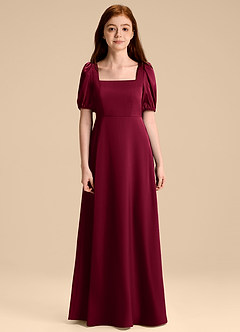 Azazie Briar Junior Burgundy A-Line Bow Stretch Satin Dress image7
