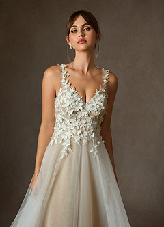 Azazie Shayna Wedding Dresses Diamond White Nude Ball-Gown Lace Dress image6