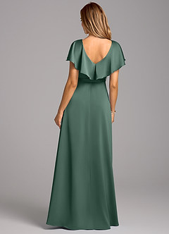 Azazie Lainey Bridesmaid Dresses Eucalyptus A-Line with Pockets Stretch Satin Dress image2