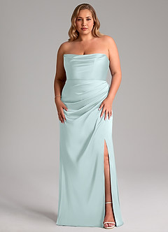 Azazie Leonis Bridesmaid Dresses Sea Glass Mermaid Pleated Stretch Satin Convertible Dress image9