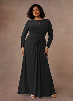 Azazie Natalya Mother of the Bride Dresses Black A-Line Pleated Luxe Knit Dress image7