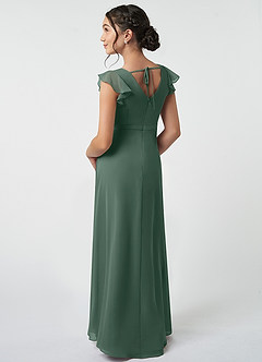 Azazie Claudine Junior Sea Moss A-Line Pleated Chiffon Dress image4