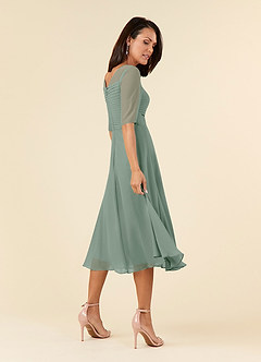 Azazie Naomi Abiti per la Madre della Sposa Abito A-Line in Chiffon Plissettato con Scollo a Barca Salvia Argentata image4