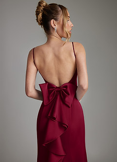 Azazie Zherra Bridesmaid Dresses Burgundy Mermaid Bow Stretch Satin Dress image7