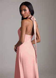 Azazie Tracie Bridesmaid Dresses Rosette A-Line Side Slit Stretch Satin Dress image6