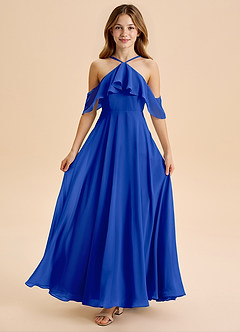 Azazie Tessabelle Junior Vestido de Azul Real de Gasa de Corte en A con Vestidos sin tirantes image5