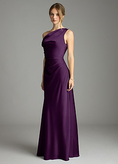 Azazie Emerson Abiti da Damigella Abito Sirena in Raso Elasticizzato a Spalla Scoperta Uva image4