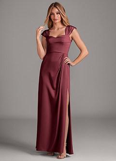 Azazie Laila Robes de demoiselle d'honneur Robe Trapèze en Satin extensible Plissée Merlot image3