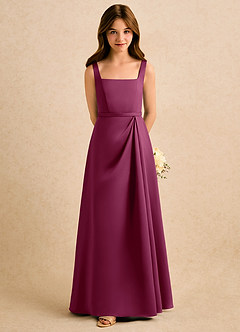 Azazie Emiko Girls Formal Blumenmädchenkleider A-Linie Plissee Matte Satin Kleid Maulbeerrot image3