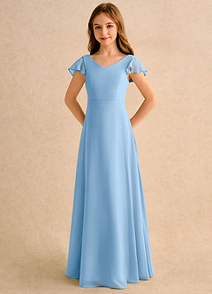 Azazie Nari Girls Formal Flower Girl Dresses Powder Blue A-Line with Sleeves Chiffon Dress image6