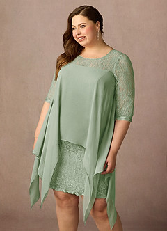 Azazie Flo Mother of the Bride Dresses Dusty Sage A-Line Lace Chiffon Dress image11
