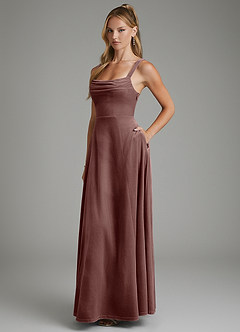Azazie Shaude Bridesmaid Dresses Espresso A-Line Pleated Velvet Dress image3