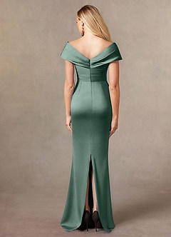 Azazie Ludlow At-home Try On Dresses Eucalyptus Mermaid Pleated Stretch Satin Dress image4