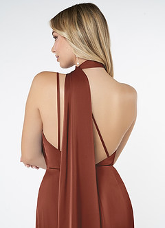 Azazie Kaylani Bridesmaid Dresses Auburn Mermaid High Neck Stretch Satin Dress image6