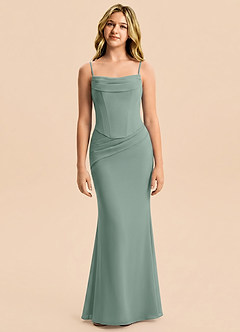 Azazie Sorrel Junior Silver Sage Mermaid Pleated Chiffon Dress image5