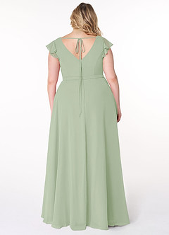 Azazie Claudine Bridesmaid Dresses Dusty Sage A-Line Flutter Sleeve Chiffon Dress image8