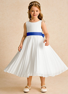 Azazie Margot vestidos de niña de las flores Vestido de Marfil Azul Real de Gasa de Corte En A con Plisado image4