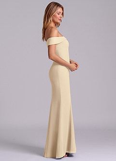 Azazie Luciana Bridesmaid Dresses Champagne Sheath Off the Shoulder Chiffon Convertible Dress image6