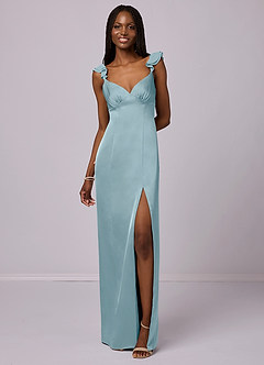 Barbie ♥ Azazie Bridesmaid Dresses Moody Blue Sheath Stretch Satin Dress image4