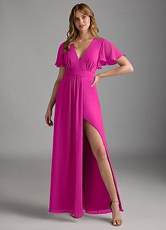 Azazie Zaniah Bridesmaid Dresses Fuchsia A-Line Chiffon Dress image4