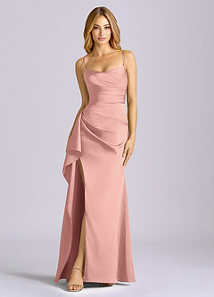 Azazie Sarai Bridesmaid Dresses Rosette Sheath Corset Stretch Satin Dress image3