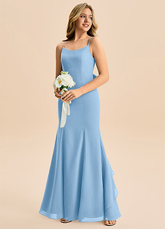 Azazie Lioren Junior Robe Sirène en Mousseline de soie Arc Poudre Bleue image4