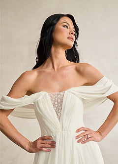 Azazie Fawn Wedding Dresses Cream A-Line Sweetheart Sequins Chiffon Dress image2