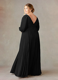 Azazie Zahara Mère de la mariée Robes Robe Trapèze en Mousseline de soie Col V plissé Noir image10