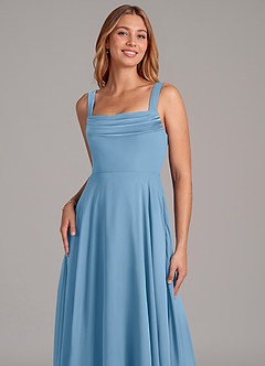 Azazie Shaude Bridesmaid Dresses Steel Blue A-Line Pleated Chiffon Dress image5