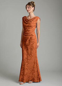 Azazie Kieryn Bridesmaid Dresses Burnt Orange Mermaid Pleated Floral Burnout Dress image3