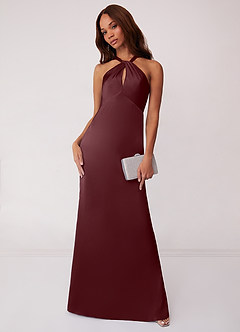 Barbie ♥ Azazie Bridesmaid Dresses Sangria Sheath Stretch Satin Dress image1