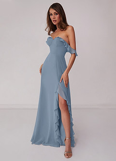 Barbie ♥ Azazie Jurken voor bruidsmeisjes Converteerbaar Jurk van Chiffon met A-Lijn Off the Shoulder Stoffig Blauw image4