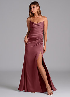 Azazie Claudelle Suknie dla druhen Syrena Bez ramiączek Satyna elastyczna Do ziemi Sukienka image1