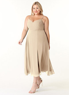 Azazie Clarissa Brautjungfernkleider A-Linie V-Hals Chiffon Kleid Champagner image9