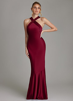 Azazie Reign Bridesmaid Dresses Burgundy Mermaid Pleated Stretch Satin Dress image4
