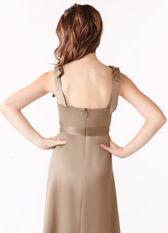 Azazie Barbara Junior Taupe A-Line Bow Stretch Satin Dress image4