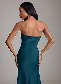 Azazie Saylor Vestidos de damas de honor Vestido de Azul Tinta de Satén Elástico de Corte Sirena con Sin tirantes image6