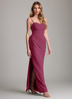 Azazie Mai Bridesmaid Dresses Mulberry Sheath Pleated Chiffon Dress image3