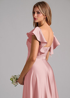 Azazie Leilani Bridesmaid Dresses Powder Pink A-Line Ruched Stretch Satin Dress image9