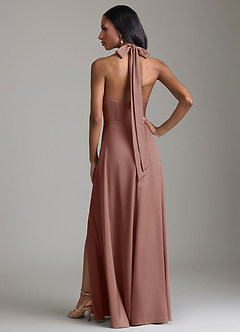 Azazie Tracie Bridesmaid Dresses Espresso A-Line Side Slit Stretch Satin Dress image2