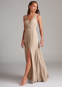 Azazie Nelly Bridesmaid Dresses Taupe A-Line Pleated Chiffon Dress image4